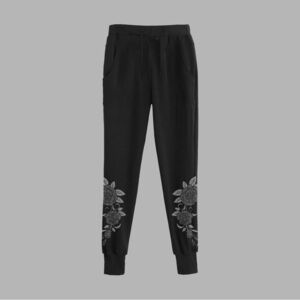 Blvck Paris Size Small Roses Sweats Black Embroidered Streetwear Cozy Pants